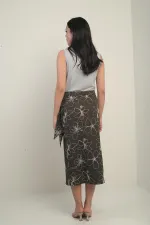 Jupe midi à cordon et nœuds latéraux pour femme