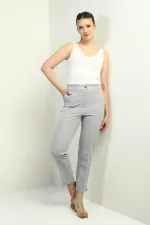 Kadın Beli Lastikli Cepli Boyuna Çizgili Dar Paça Pantolon