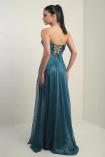 Women's Long Tulle Dress with Padded Collar and Lining