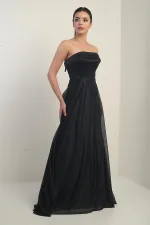 Robe longue en tulle pour femme avec col rembourré et doublure