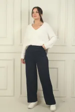 Pantalon palazzo plissé en lycra pour femme avec poches à scratch