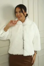 Kadın Tek Düğmeli Astarlı Baklava Desen Kürk Ceket