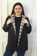 Kadın Önü Çıtçıtlı Fermuarlı Kapşonlu Sahte Cep B.B.Trençkot Kaban