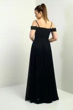 Kadın İp Askılı Eteği Kloş Astarlı Uzun Simli Elbise