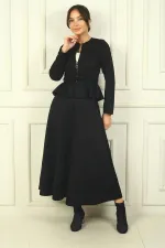 Veste zippée pour femme avec taille cintrée et ceinture, jupe longue élastiquée, ensemble deux pièces en daim