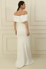 İp Askılı Balenli Yakası Garnili Taşlı Astarlı İthal Krep Full Telalı Uzun Elbise