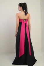 Women's Taffeta Top Strapless Double Stone Spliced Flared Long Dress