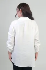 Chemise grande taille pour femme avec fentes latérales, applications florales et manches repliées