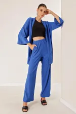 Ensemble kimono avec pantalon en crêpe et poches