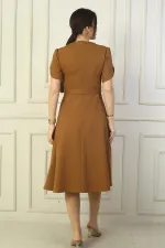 V-Neck Dress with Sleeve Detail and Belted Waist