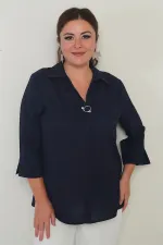 Polo Yaka  Çeyrek Kol Büyük Beden Bluz
