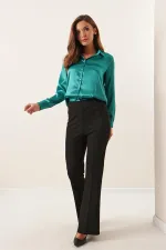 Yüksek Bel Full Likra Çelik İnterlop İspanyol Paça Pantolon