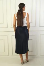 Jupe longue en satin pour femme avec taille élastique