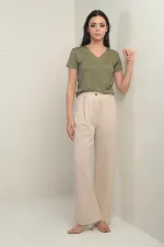 Pantalon palazzo pour femme avec taille élastiquée, poches et détails plissés