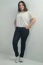 Jean taille haute à jambes droites en lycra pour femme, grandes tailles