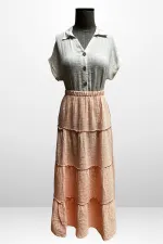 Women's Layered Muslin Long Skirt with Elastic Waist