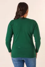 Şeritli V Yaka Büyük Beden Triko Kazak