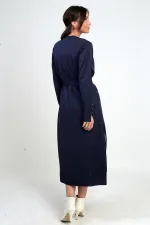 Gilet long pour femme avec manches boutonnées, poches et fentes latérales