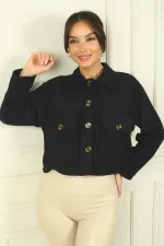 Manteau court en cachemire pour femme avec poches plaquées boutonnées