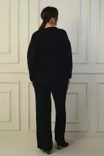 Pull à col polo, pantalon palazzo à taille élastiquée, ensemble 2 pièces en maille