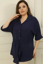 Plus Size Ayrobin Tunic Shirt with Belt and Button Front