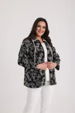 Women's Sleeveless Lycra Blouse and Patch Pocket Jacket with Leaf Embroidery, Plus Size, 2-Piece Set