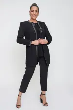 Yakası Taşlı Simli Ceket Bluz Büyük Beden Takım
