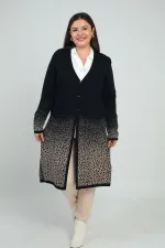 Cardigan long en maille grande taille à imprimé léopard et motif neige avec poches pour femme