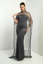 Women's Strapless, Sequined, Cape-Style, Lined Long Evening Dress