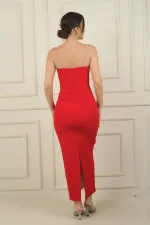 Women's Shiny Strappy Neckline Satin Crepe Dress