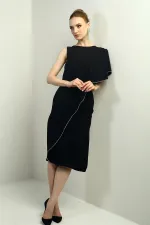 Robe midi asymétrique en crêpe à volants pour femme, ornée de pierres et doublée