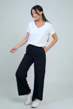 Women's Palazzo Pants with Elastic Waist, Drawstring, and Side Pockets