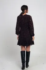 Women's Double-Breasted Lined Flock Printed Short Tulle Dress