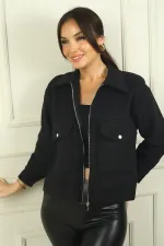 Manteau court en cachemire pour femme avec poche zippée sur le devant