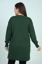 Women's Single Front Pocket Stone Print Detailed Plus Size Knitwear Tunic Blouse