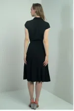 Women's Button-Front Belted Shirt Collar Short-Sleeve Dress