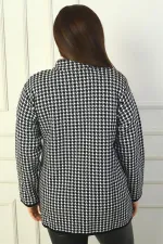 Women's Snap Front Pockets Leather Detail Houndstooth Plus Size Acrylic Cardigan