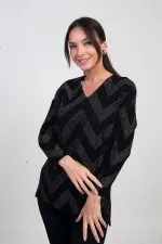 Chemisier à paillettes à col en V pour femme, à motifs zigzag, grande taille et à volants espacés