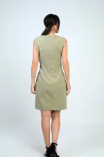 Kadın Kendinden Telalı Yan Düğmeli Kısa Elbise