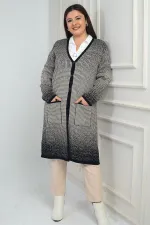 Kadın Karyağdı Kareli Cepli Büyük Beden Triko Uzun Hırka