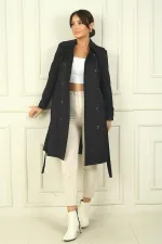 Manteau pour femme à boutons, ceinture et poches