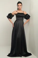 Robe longue en satin pour femme, à fines bretelles, doublée, manches montées et poches