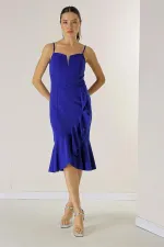 Robe en crêpe à bretelles avec jupe à volants et doublure