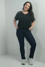 Jean taille haute à jambes droites en lycra pour femme, grandes tailles