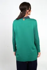 Kadın Taşlı Gömlek Yaka Tunik Triko Bluz