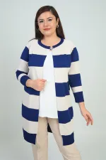 Kadın Enine Kalın Çizgili Büyük Beden Hırka