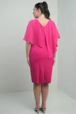 Kadın Ön Arka V Yaka Üstü Şifon Taş Detaylı Güllü Büyük Beden Krep Kısa Elbise