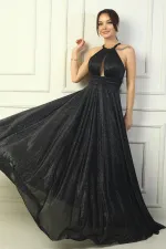 Robe de soirée longue à sequins, dos nu, buste plissé, doublée, pour femme