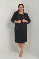 Women's Sleeveless Lined Dress with Sequin Embellished Jacket and Stone Detail, Plus Size Two-Piece Set