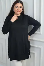 Blouse tunique tricotée grande taille pour femme, avec boutons et fentes latérales